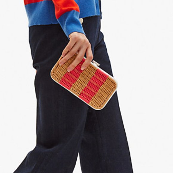 Kate Spade Kitt Clutch Wicker Peach Melba Multi - Picture 1 of 12